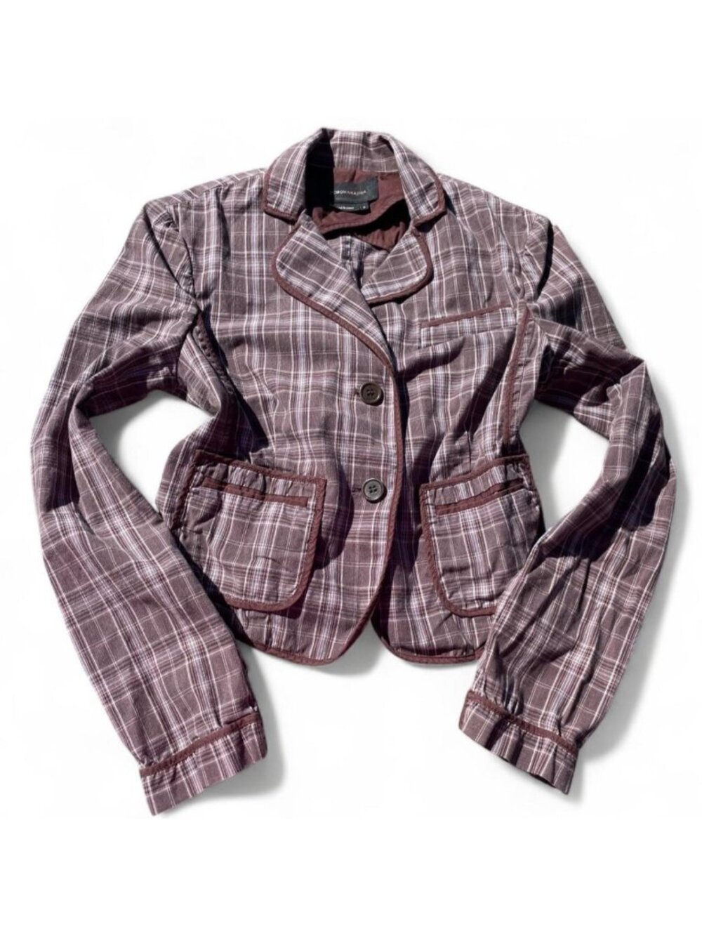 BCBG brown plaid button up blazer jacket